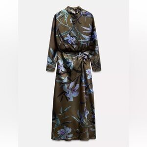 NWOT Zara Olive Floral Long Sleeve Dress
